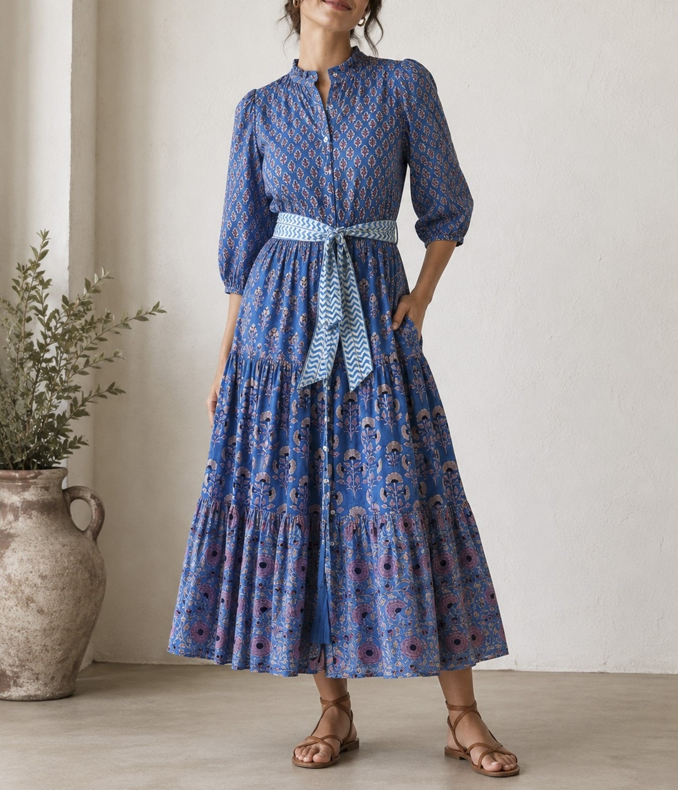 Oliphant Tuckernuck Floral Print Long Sleeve Boho Maxi Dress Size Xs